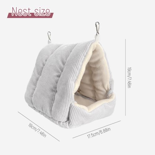Bird Nest, Winter Warm Bird House and Bird Bed for Cage with Soft Plush Hanging Hammock & Hut Tent, Hideaway Sleeping Nest for Budgies, Parakeets, Cockatiels (Grey) - color: Grey