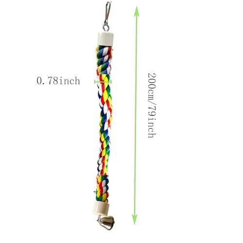 79'' Bird Perch,Bird Rope Perch & Birds Swing Set,Bird perches for cage,Rope Perch for Conures,Parrots,Cockatiel,Lovebird,Budgerigar,Parakeet perches for cage
