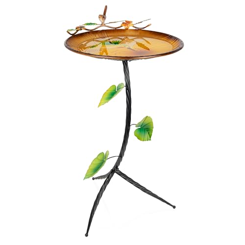 Alpine Corporation 32" H Outdoor Metal Birdbath w/Stylish Stand, Hummingbird Birdbath Bowl and Stand Set, Yellow/Gray - color: Yellow/Gray