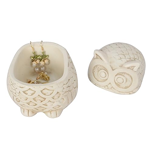 S-MANTIS Vintage Box Antique Trinket Organizer Rings Earrings Storage Animal Shape With Owl Figurine Lid A Handcraft, Keepsake Home Decor And Gift Item (White-Owl) - color: White-Owl