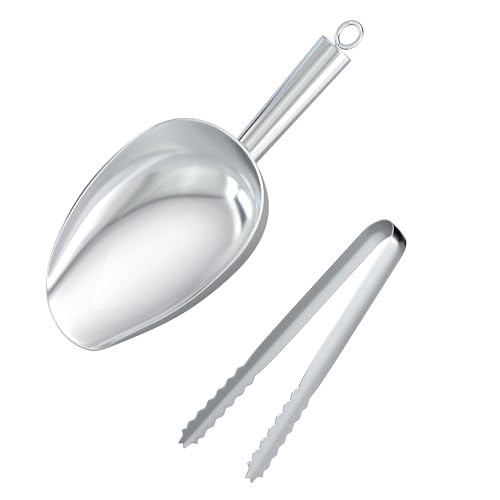 Ice Tongs With Scoop For Ice Bucket,Stainless Steel Silver Scopper,For Freezer And Kitchen