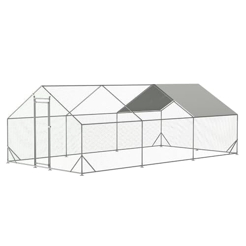 Large Metal Chicken Coop Walk-in Poultry Cage with Water-Resident Cover | Weather resistant cover, multi-pet space for chickens, rabbits, ducks and small outdoor pets - size: 19.7’L×9.8’W×6.5’H