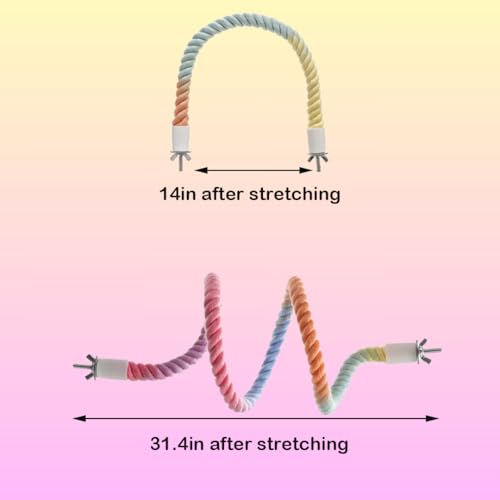 3pcs Nopikku Gradient Bendable Bird Rope Perches Climbing Rope Toys Fun Bird Cage Accessories for Parakeet Lovebirds Cockatiels Budgies Play (2 Long + 1 Short) - size: 3pcs