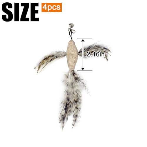 TTcat 4 Pack Linen Bird Cat Wand Refills, Natural Feather Detachable Replacement Toy Heads with Bell, Universal Lobster Clip-on Cat Teaser Attachments, Indoor Kitten Hunting Boredom Relief Prey Toy. - color: 4Pcs Flying Birds