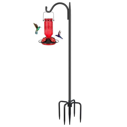 Short Shepherds Hooks for Outdoor, 48 Inch Bird Feeder Pole with 5 Prongs Base, Heavy Duty Shepherds Hook Garden Hook for Hummingbird Feeder, Hanging Lantern, Plant Baskets,1 Pack - size: 48 Inch