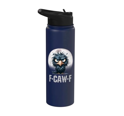 F-Caw-F Black Crow Black Bird Funny Crow F-Caw-F Stainless Steel Insulated Water Bottle - color: Navy Blue