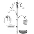 Bird Feeding Station, 90.55in 6-Hook Wild Bird Feeder Stand Pole with Water & Mesh Tray Humming Bird Feeders for Outdoors Easy Assembly for Courtyards Gardens (Black) - size: 90.55in