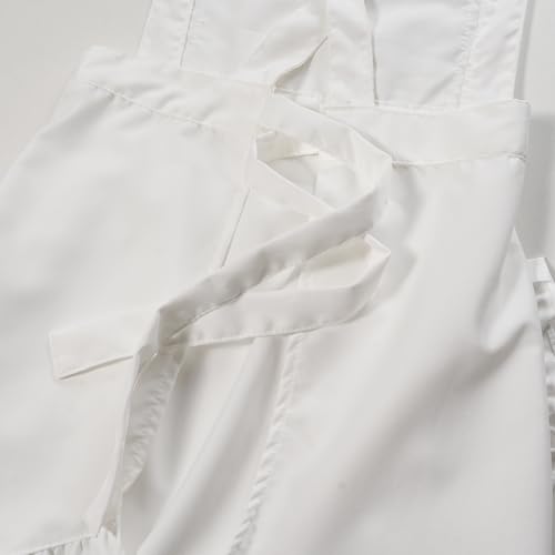 Cute Cotton Apron for Women, Adjustable Bib Cooking Kitchen Aprons with Pockets for BBQ Drawing Baking - color: White