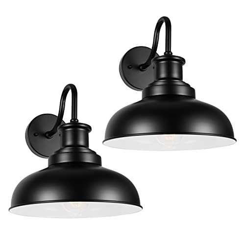Outdoor Barn Lights Outdoor Wall Sconces Farmhouse Exterior Wall Mount Light Vintage Outside Wall Lighting Fixture Industrial Black White Lanterns for Porch, Entryway, Garage, 2 Pack - color: Black+White, size: 02RZ007-2 PACK(Not Dusk to Dawn)
