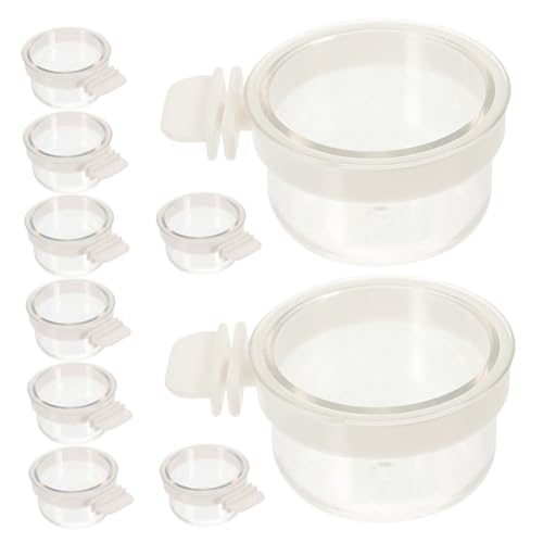 Toyvian Acrylic Bird Food Water Cups, 10pcs Detachable Hanging Cage Bowls for Parrots Parakeets Canaries Finches Clear Small Animal Feeder Dishes for Cages Easy to Clean