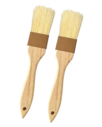 Pastry Basting Brush - Food Brushes, Non-Shedding Natural Boar Bristle, Heat Resistant Wooden Handle, Durable Kitchen Tool for Baking, Cooking, Butter, Egg Wash, Glazing, Oil, Sauce (1" & 1", 2 pc)