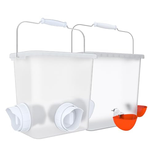 Large Automatic Chicken Feeder and Waterer Set Hanging Chicken Water Feeder Poultry Feed Bucket - color: Frosted