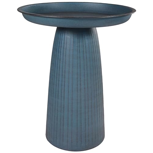 Sunnydaze Modern Bird Bath for Outside, Iron, 23” H, Matte Blue | UV & Rust-Resistant Matte Finish, Durable Iron,1 Gal Water Cap, Outdoor Birdbath for Garden, Pedestal Bird Bath with Bowl - color: Matte Blue