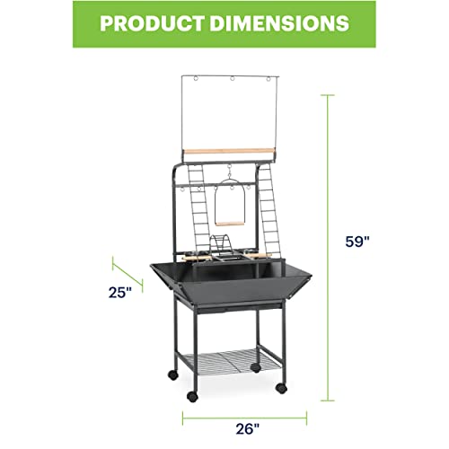 Prevue Pet Products Small Parrot Playstand with Wheels, Bird Stand Activity Play Center with Perches and Ladders, Indoor Outdoor Playground for Birds with Swing, Black Hammertone Finish - size: Small