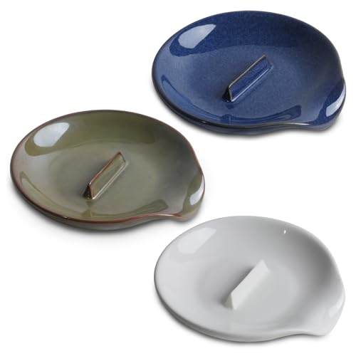 Egg Cracker Spoon Holder, Spoon Rest for Kitchen, Ceramic Spoon Holder for Stove Top, Cooking Spoon Holder,Heat Resistant Utensil Rest for Countertop, Dishwasher Safe, 3 pack - color: 3 pack