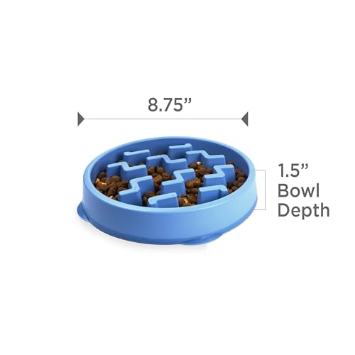 Outward Hound Fun Feeder Slo Bowl – Medium 2‑Cup Capacity, Slow Feeding, Small to Medium Dogs & Cats, Non-Slip, Blue, Notch Pattern - color: Blue, size: Medium