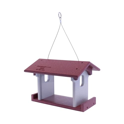 Bluebird Feeder - Poly Lumber - Hanging Blue Bird Feeder for Mealworms (Cherry Wood and Light Gray) - color: Cherry Wood and Light Gray