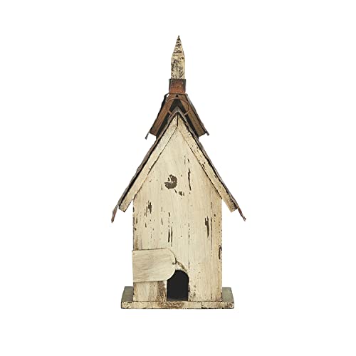 Glitzhome 14" H Hanging Distressed Wooden Church Birdhouse Garden Decor - color: 14"H