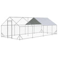 Large Metal Chicken Coop Run with Removable PE Cover, Walk-in Galvanized Steel Poultry Enclosure with PVC-Coated Wire Mesh and Lockable Door for Chickens, Ducks and Rabbits (10'Lx26' W x6.56' H) - size: 312.0"L x 120.0"W x 78.7"H