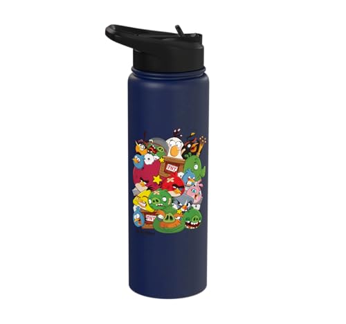 Angry Birds Piggy & Bird Pile Stainless Steel Insulated Water Bottle - color: Navy Blue