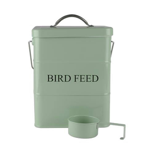 Morezi Bird seed and feed storage tin with lid Included Green-coated Metal Tight Fitting Lids - storage canister tins - color: Dark Green
