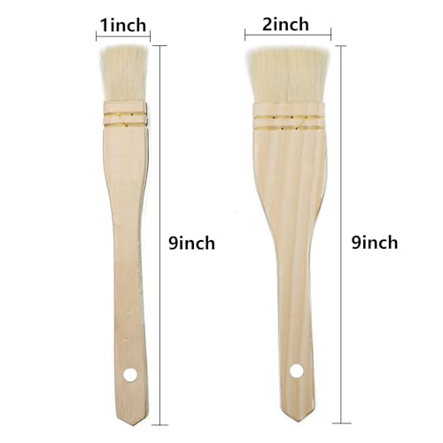 Septe Flat Hake Brushes, Wide Flat Bristles, 9x1,9x2Inches, 2 Pcs | Sheep Hair Hake Paint Brush with Wooden Handle, Suitable for Watercolor Painting, DIY Crafts, Pottery, Baking Pastry and BBQ - size: 9 x 1 Inches, 9 x 2 Inches