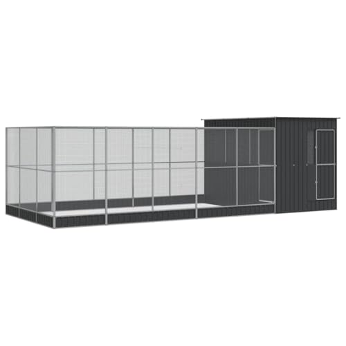 Galvanised Steel Aviary with Extension 277.2x119.3x85 in | Walk in Bird Cage, Large Outdoor Use, Lockable Door, Steel Mesh Grid for Safety - size: 277.2" x 119.3" x 85"