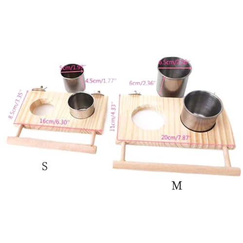 Bird Feeding Dish Cups, Wooden Perch Stand Hanging Feeder Bowls Bird Food Cups with Clamp Holder for Parakeets Conures Cockatiels Budgie(S) - size: S