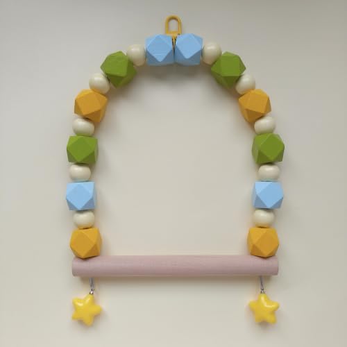 Birds Swing Parrot Hanging Toy Wooden Perch Bird Chew Toys for Love Birds，Parakeet，Cockatiel, Mynah, Budgerigar (Yellow Green, Medium) - color: Yellow Green