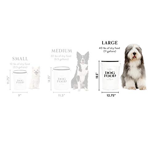 Harry Barker Bon Chien Dog Food Storage Canister – Large 11 gallon, Airtight Stainless Steel Pet Food Container, Stylish Kitchen Counter Dog Kibble Storage with Easy-Open Lid - White - color: Black & White