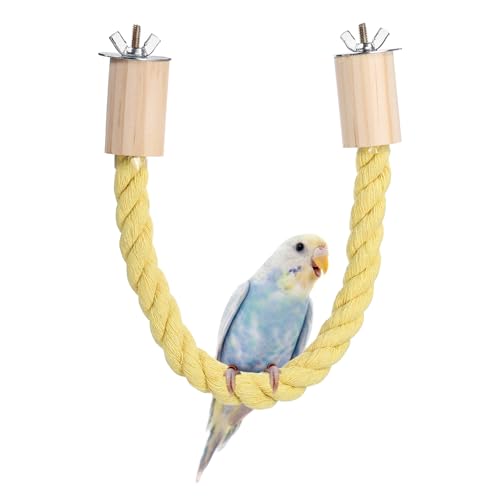 Bird Rope Perch Swing, Stand Rope Perch Standing Pole Accessory Climbing Swing Paw Grinding 15 Inch, (Yellow) Intended for Parrot/Parakeet/Budgies/Cockatiels/Lovebirds - color: Yellow, size: 15 Inch