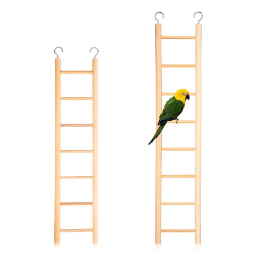2 Pack Bird Ladder Wooden Bird Cage Ladder Birds Cage Accessories for Parakeets, Parrots, Cockatoo & Lovebirds (7 Step & 8 Step)