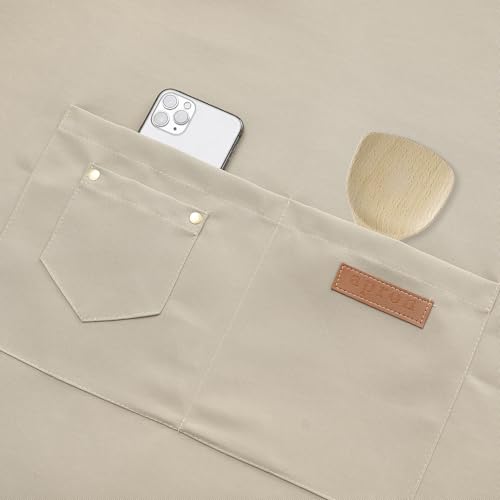 Tosewever Art Aprons for Women Painting Pottery Baking, Mens Buckle Straps Kitchen Apron with Pockets for Chef Cooking - color: Beige