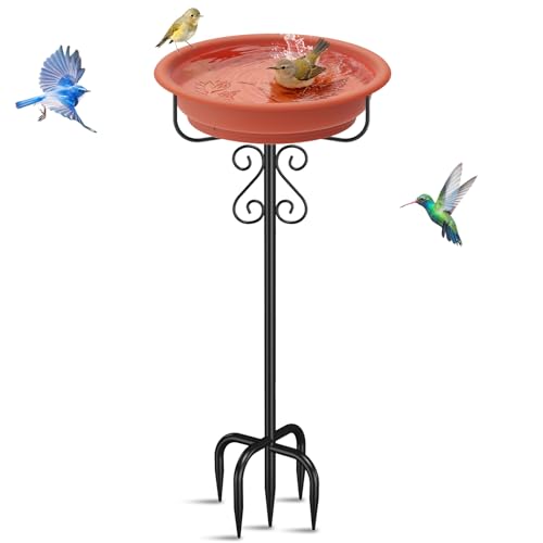 Bird Bath for Outside, 40In Freestanding Birdbaths & Feeder, Brown | Stable Metal Stake, 12" Removable Bowl, Weather-resistant, Easy Clean, Outdoors Garden Patio Yard Lawn - color: Brown