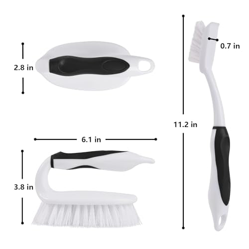 Scrub Brush Set, 4 Pack Deep Cleaning Brush Kit, Black | 2 Scrub Brush, 2 Tile & Grout Brush with Built-in Scraper, Household Commercial Scrubber for Floor, Shower, Pool Wall, Tub - color: Black