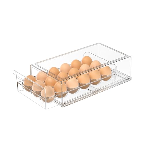 Egg Storage for Refrigerator, Stackable 18 Egg Holder for Fridge, BPA Free Refrigerator Organizer Bins, Transparent Egg Dispenser - style: Modern