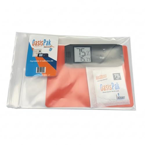 Oasis Humidification Calibration Kit - Caliber V Digital Hygrometer and Thermometer + OasisPak Two-Way Humidity Control Pack - Calibration Kit for Humidors - Digital Thermometer with Hydration Packets