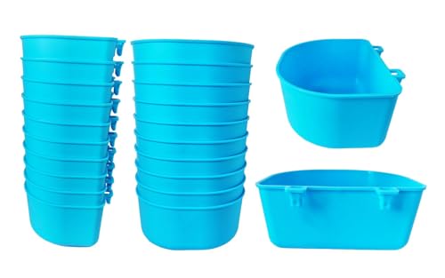 20 Pack Cage Cups Feeder Waterer Food Bowl 25 OZ Water Dispenser Hanging Seed Dish Drinking Coop Cup Treats Container for Chicken Bird Rabbit Bunny Parakeet Pigeon Small Animal Poultry Cat - size: Blue 25 OZ Pack of 20