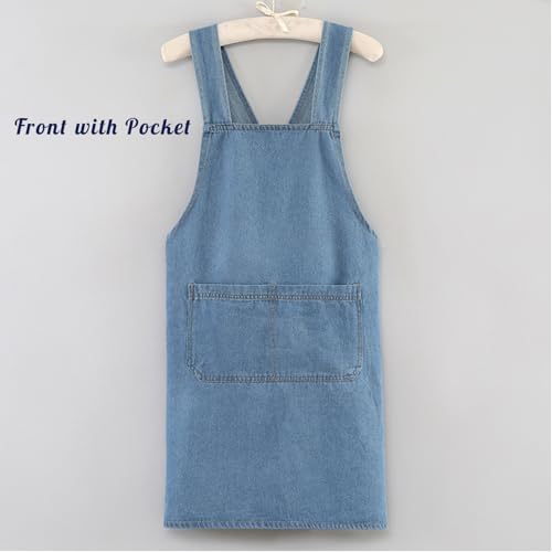 Adult Jour Denim Apron with Front Pockets | Cross Back Aprons Lightweight, Durable & Stain-Resistant for Kitchen Cooking, Gardening, Gift for Women, Man