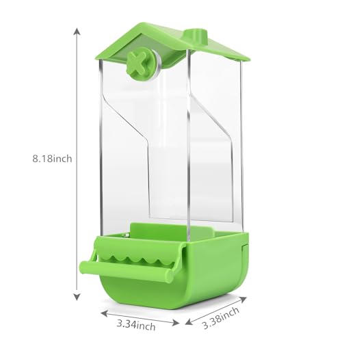 Yummy Sam Automatic Bird Feeder with Perch for Cage, No Mess Acrylic Transparent Bird Cage Feeder, Parrot Seed Feeders Food Container Cage Accessories for Small Medium Birds Parrot Cockatoo Canary - color: Green Clear