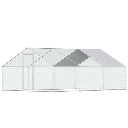 19.5x9.8x6.5ft Metal Chicken Coop, 3-Room Run with Cover | 3-room walk-in chicken run with galvanized steel frame, waterproof UV-resistant cover, lockable door, and PVC-coated mesh. - color: 3-Unit Coop