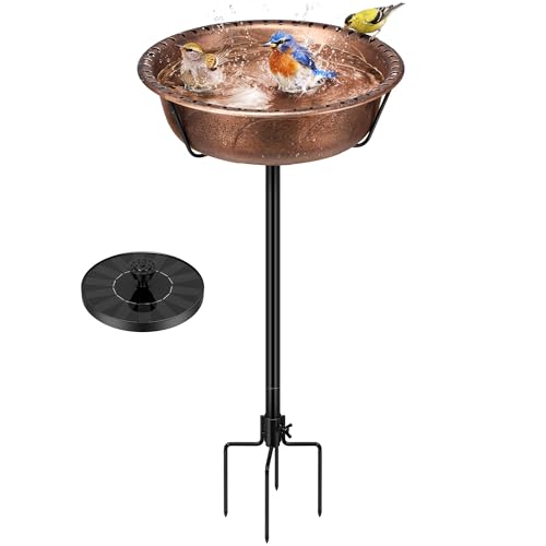 VIVOHOME Bird Bath with Solar Fountain and Metal Ground Stake, Bronze | Solar Powered Pump, Weather-Resistant ABS, 1.45-Gallon Capacity, for Outdoor/Garden, Bird-Friendly, Easy to Clean - color: Bronze, size: Birdbath with Fountain