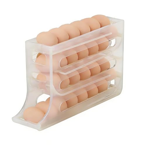 4 Tier Egg Roller Dispenser, Automatic Rolling Egg Holder, 28 Egg Capacity | Gravity-Fed Rolling System, Smooth Egg Dispensing, Transparent Design, Easy Refill, Stable Placement - color: 75% Clear