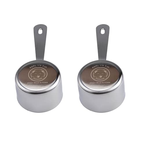 1/4 Cup 60 ml Leave-in Measuring Scoop Cups v2, Polished Stainless Steel (Set of 2) - size: 1/4 Cup 60 ml