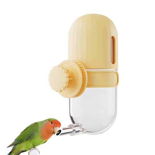 Bird Water Dispenser, 240ML Detachable Bird Drinking Bottle Automatic Birds Water Feeder for Small-Medium Parrots Budgies Lovebirds Parakeets Cockatiels - color: Yellow