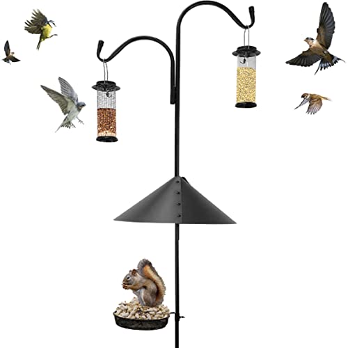 Shepherd Hook Squirrel Proof 2 Bird Feeder � Wild Bird Station - Powder Coated 90in Steel Pole � Squirrel Baffle � 2 Feeders � 1 Squirrel Peanut Feeder - 5 Prong Base � PATENT PENDING - color: Pole Included Feeder Shepherd 2