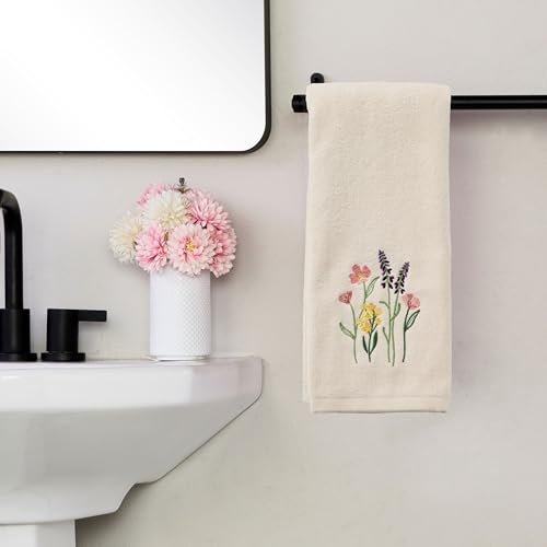 SKL Home Meadow Bouquet 100% Cotton Embroidered 2pc Hand Towel Set, Decorative for Bath/Kitchen/Bar & Gift, Natural - color: Meadow Bouquet