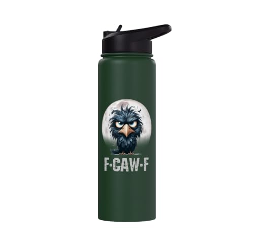 F-Caw-F Black Crow Black Bird Funny Crow F-Caw-F Stainless Steel Insulated Water Bottle - color: Dark Green