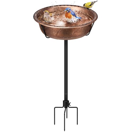 VIVOHOME Bird Bath for Outside with Metal Ground Stake, Bronze | Weather-Resistant ABS, 13-Inch Bowl, 1.45-Gallon Capacity, for Outdoor/Garden, Bird-Friendly, Easy to Clean - color: Bronze, size: Birdbath Only