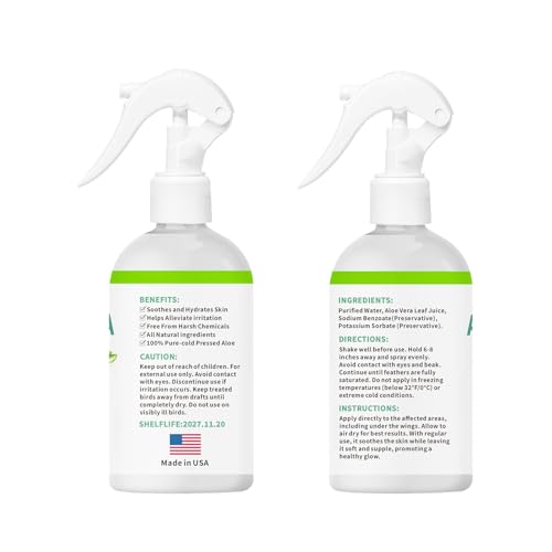 Aloe Vera Bird Spray for Birds - Bird Safe Moisturizing Mist Skin Soothing & Hydrating Mist Conditions Feathers, Gentle for Daily Use - Birds Fine-Mist Application Odor-Free Pure Cold-Pressed Aloe